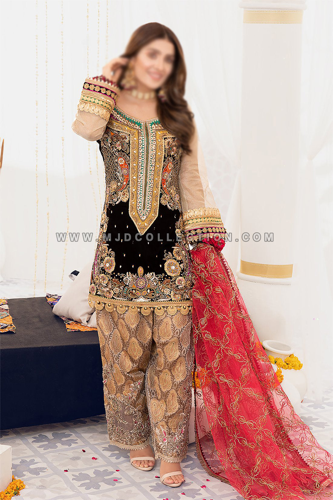 Khuda Baksh Crinkle Chiffon Z-219 Black Khuda Baksh By Rashid Sidhu Ayeza Khan