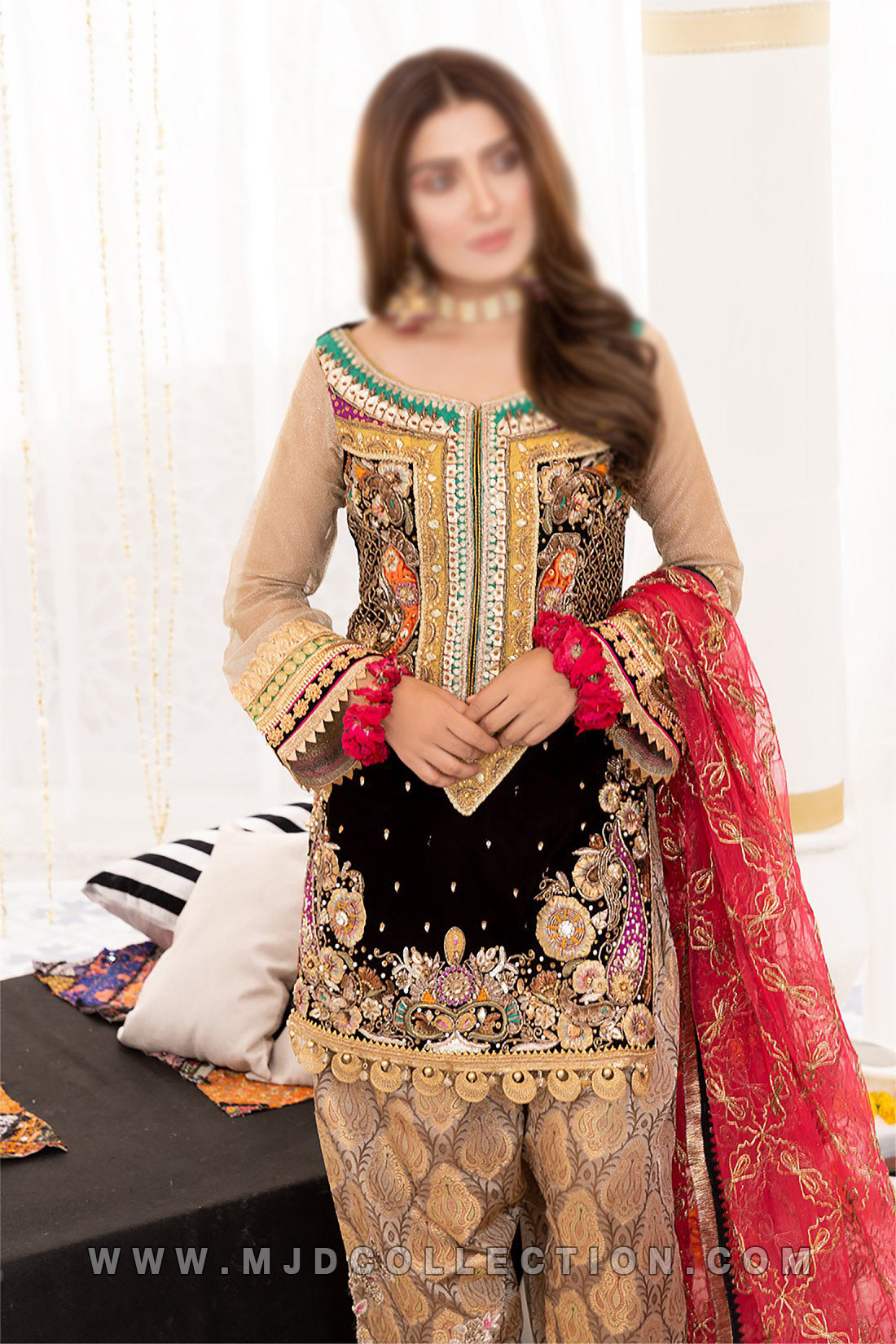 Khuda Baksh Crinkle Chiffon Z-219 Black Khuda Baksh By Rashid Sidhu Ayeza Khan