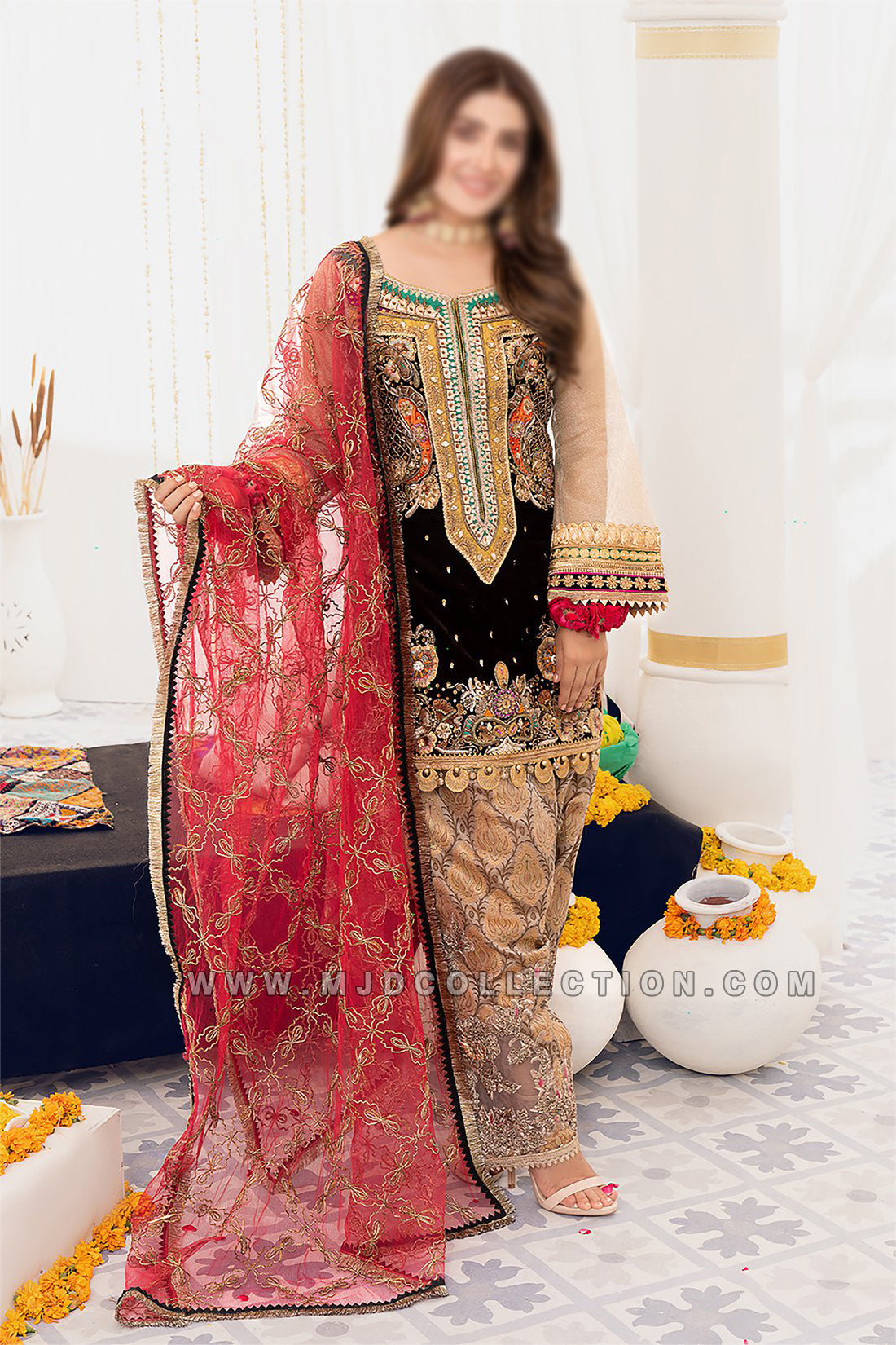 Khuda Baksh Crinkle Chiffon Z-219 Black Khuda Baksh By Rashid Sidhu Ayeza Khan