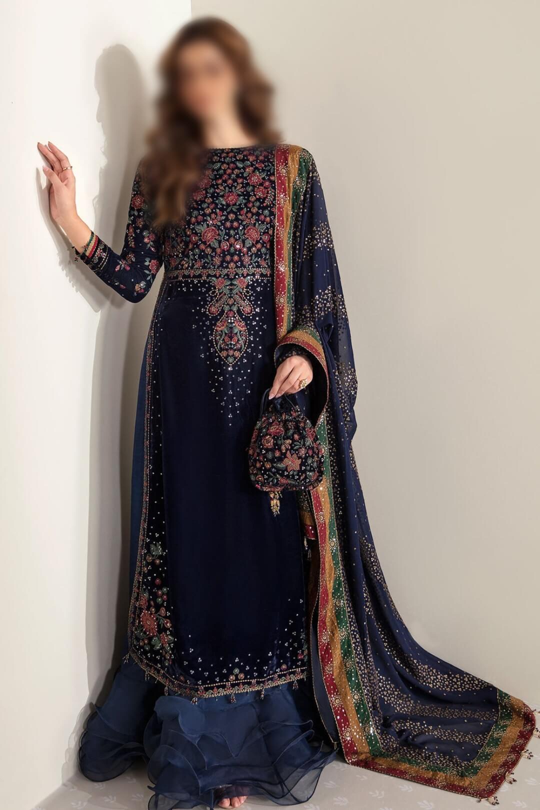 Jazmin -Blue embroidered velvet formal VF-2005