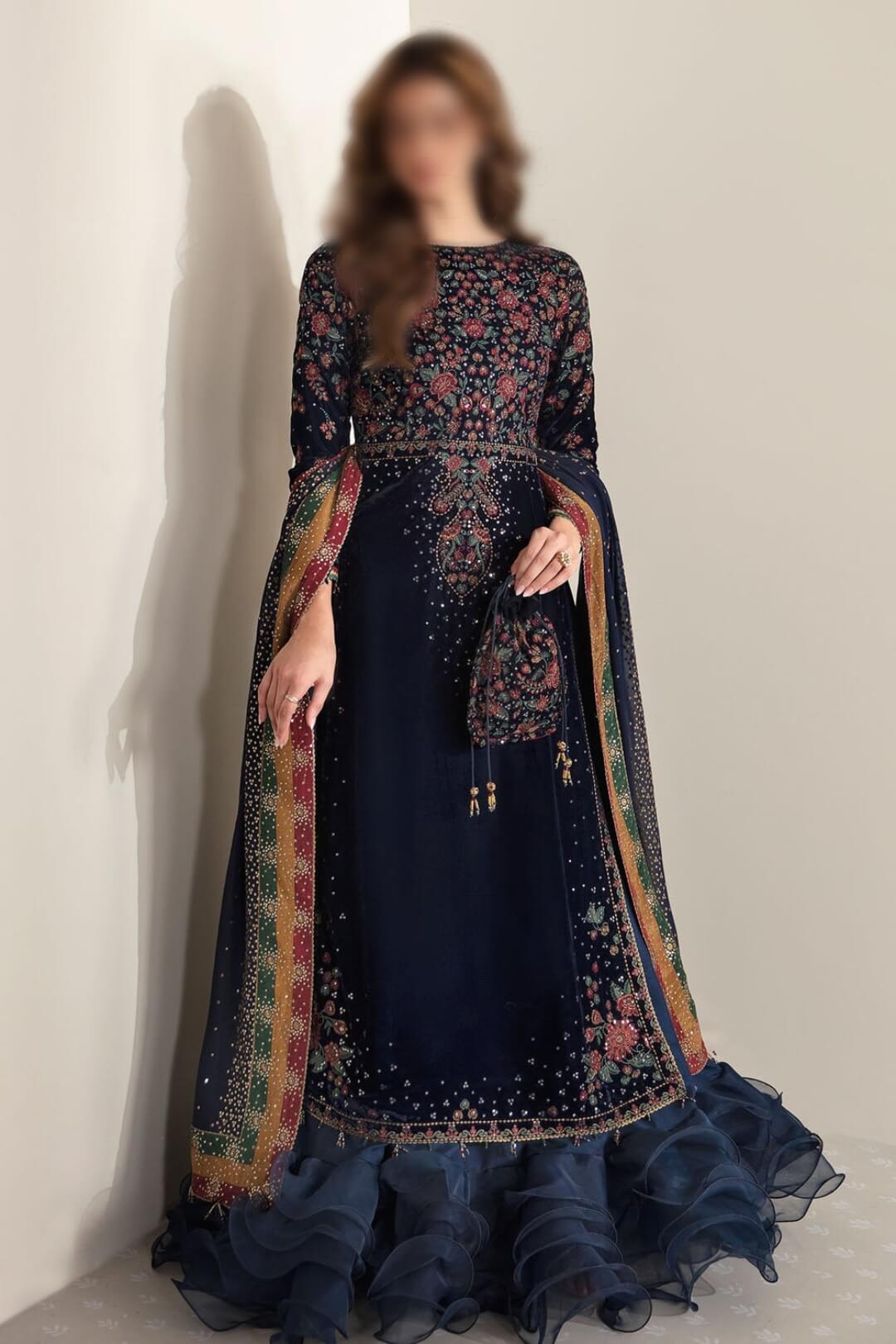 Jazmin -Blue embroidered velvet formal VF-2005