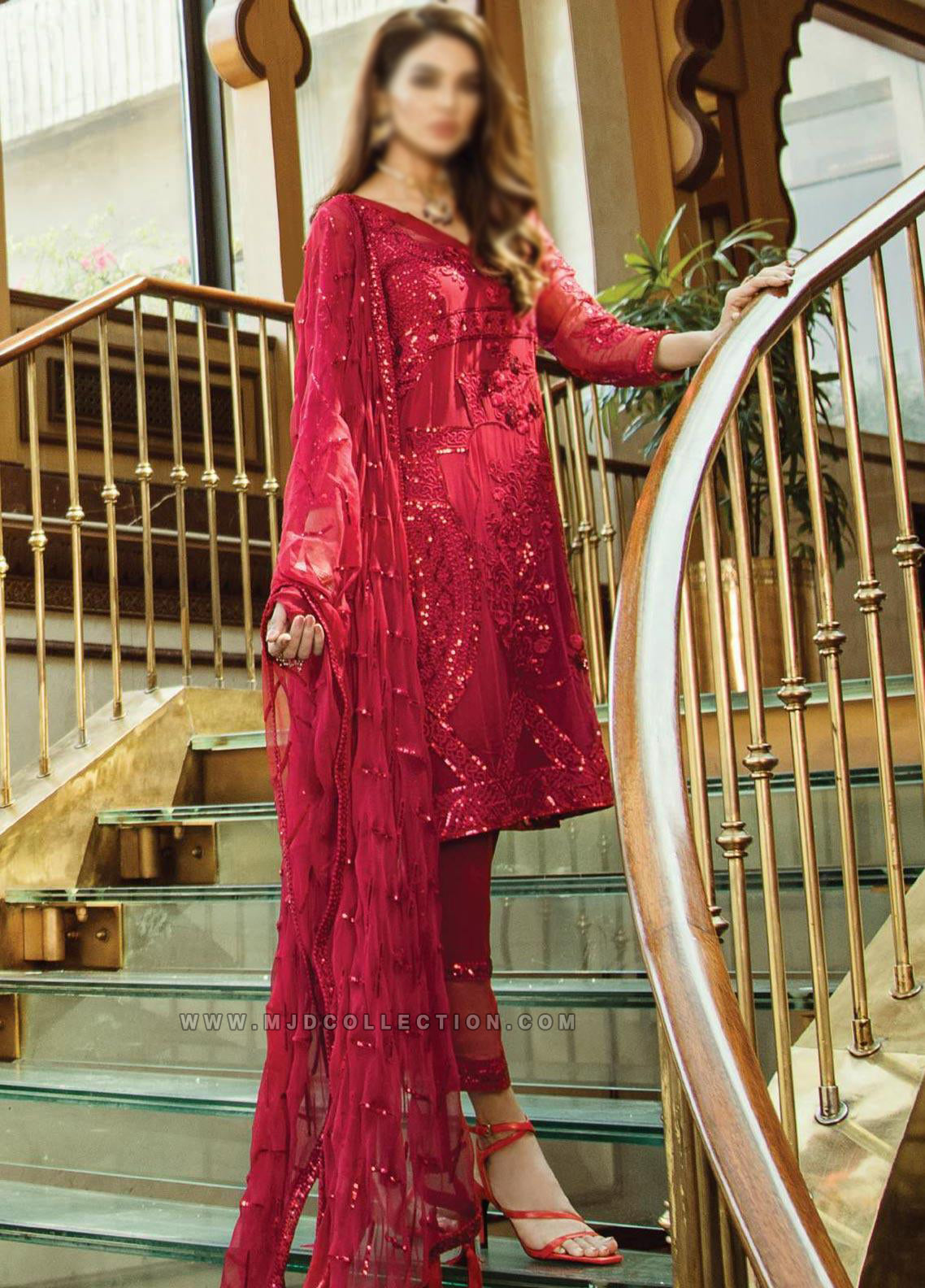 Serene Premium Crimson Bloom Embroidered Foire De Enchante D-04