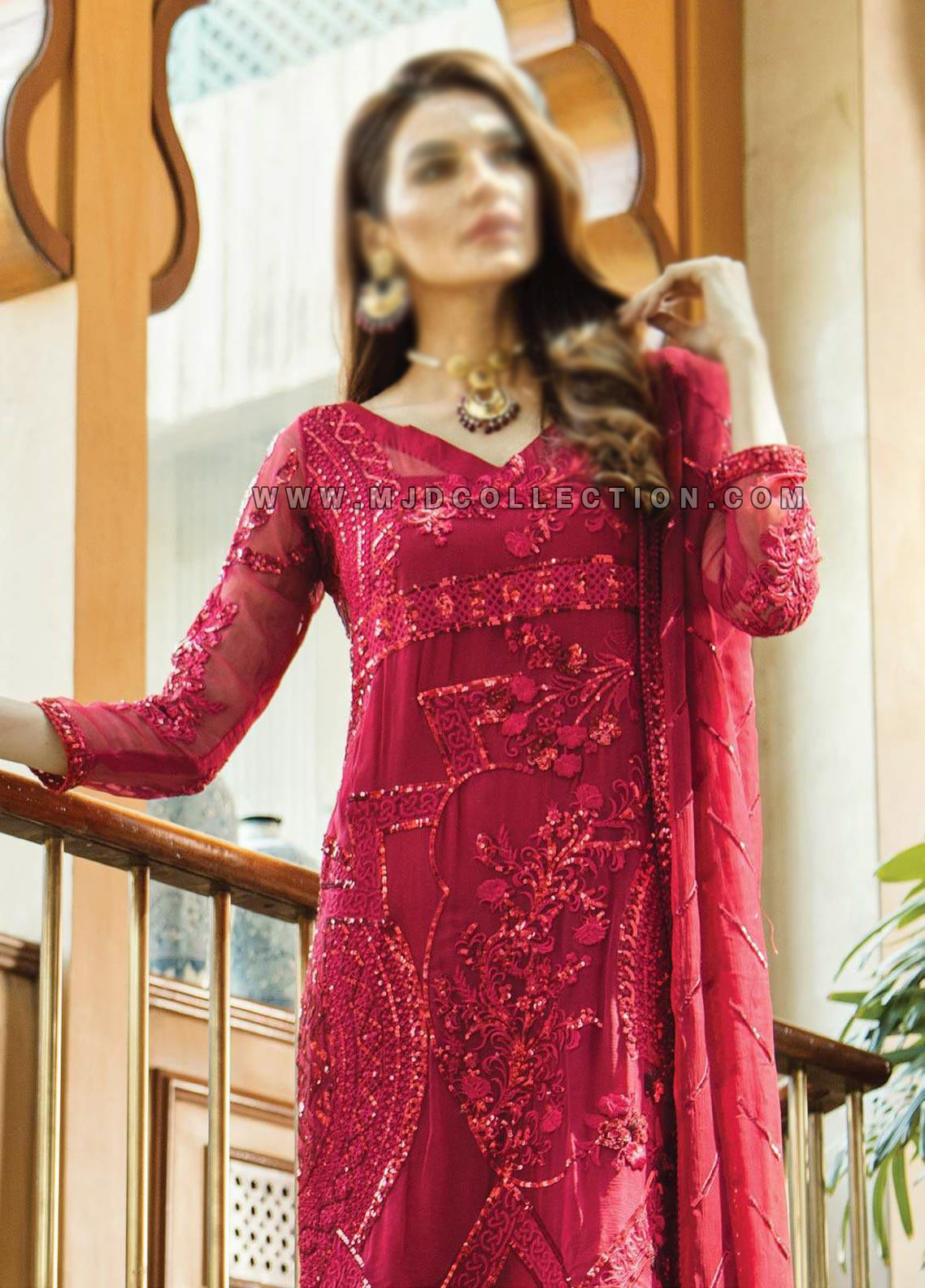 Serene Premium Crimson Bloom Embroidered Foire De Enchante D-04